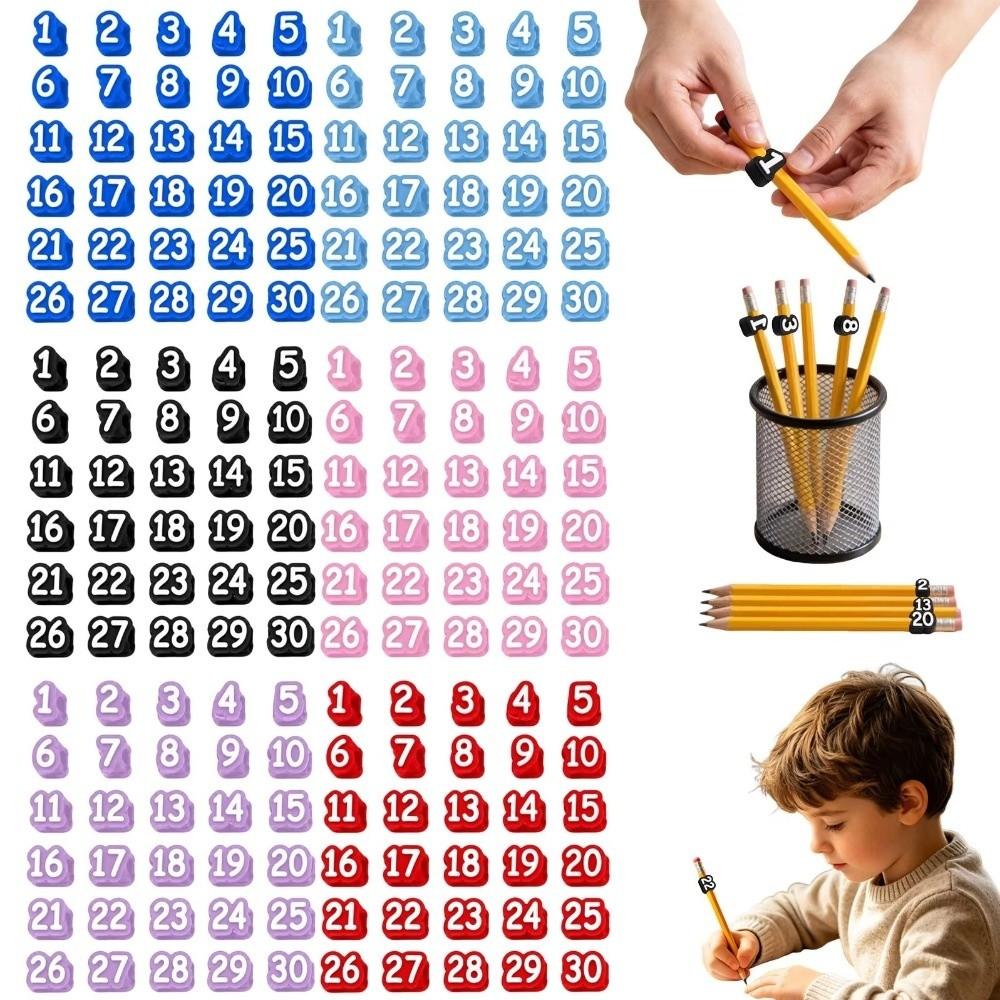 50pcs Soft Pencil Tracking Markers Silicone Numbered Pencil Caps Reusable Pencil Labels Girls