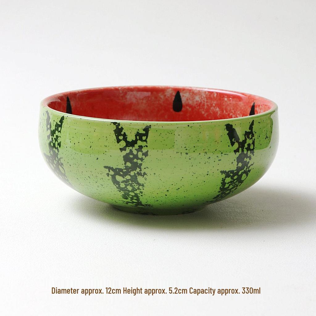 Ciotola per noodle in ceramica con design anguria dipinto a mano, colore sottosmalto e motivo a lumaca