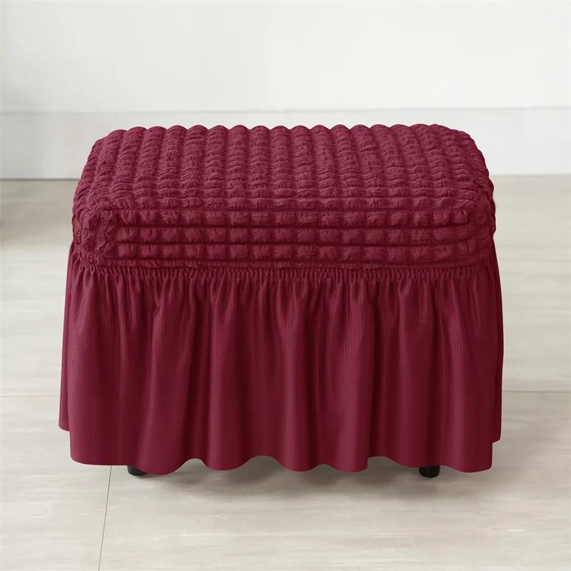 Funda con Falda de Seersucker para Taburete Reposapiés Elástica Spandex Cubre Otomana Color Sólido Antideslizante Lavable Fundas para Reposapiés para Sala de Estar