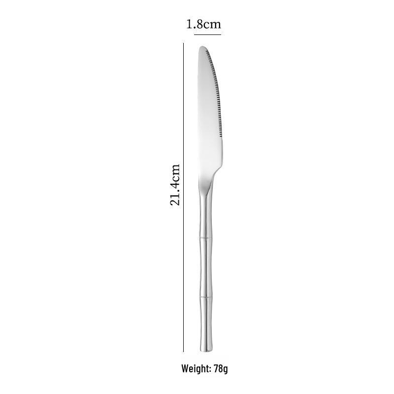 304 Stainless Steel Bamboo Joint Cutlery Set: Steak Knife, Dinner Fork, Dessert Spoon, Chopsticks - Elegant Gift for Hotels & Boutiques