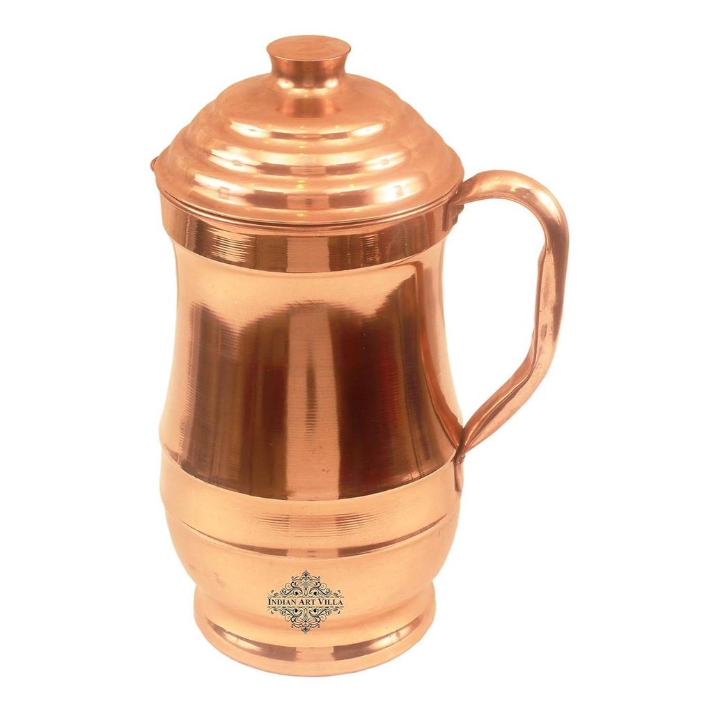 Copper Water Jug Pitcher, Traditional Design, Ayurvedic Health Benefits, Rust-Free, Elegant Home Décor, 1.4 Litres