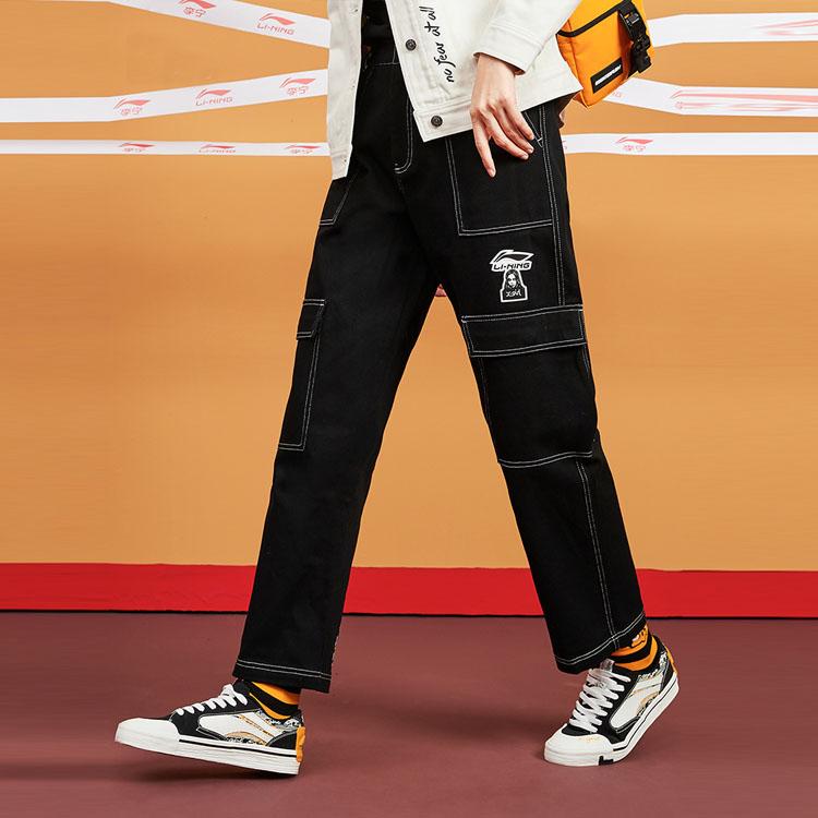 Li Ning X X-Girl Womens Dominator Loose Wide-Leg Casual Pants Women Bottoms New-Standard-Black AKXQ452-1