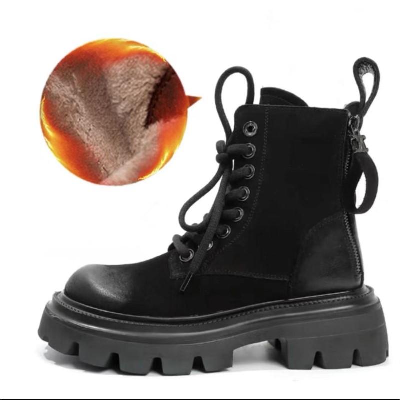 

Johnature Теплые короткие сапоги из плюша с толстой подошвой, натуральная кожа, круглый носок, универсальные женские сапоги 39-Plush