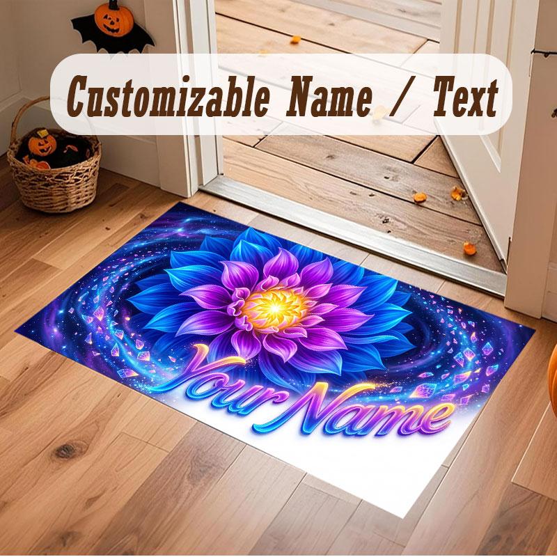 Floral Garden Theme Crystal Velvet Floor Rug Personalized Custom Name Text Warm Carpet Home Decoration