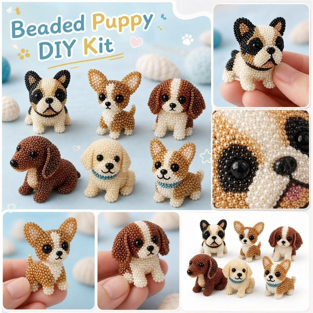 DIY Beaded Dog Embroidery Kit Handcraft Beadwork Animal Model Kit with Materials and Instructions for Beginners and Adults