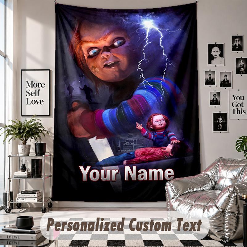 Custom Tapestry Wall Hanging, Child's Play Chucky Tiffany Personalized Name Text Home Wall Decor