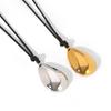Stainless Steel Irregular Geometric Pendant Leather Cord Necklace, Premium Western Style Instagram-inspired Sweater Chain