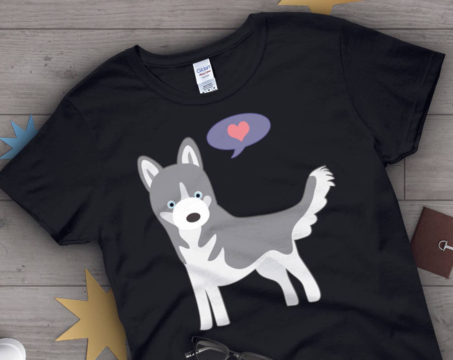 Custom Husky Shirt, , Dog Lover Gift, Cute Husky T-shirt, Red Husky Lover TShirt, Pet Graphic Tee, Malamute, Wolf Tops, Black, Blue 160