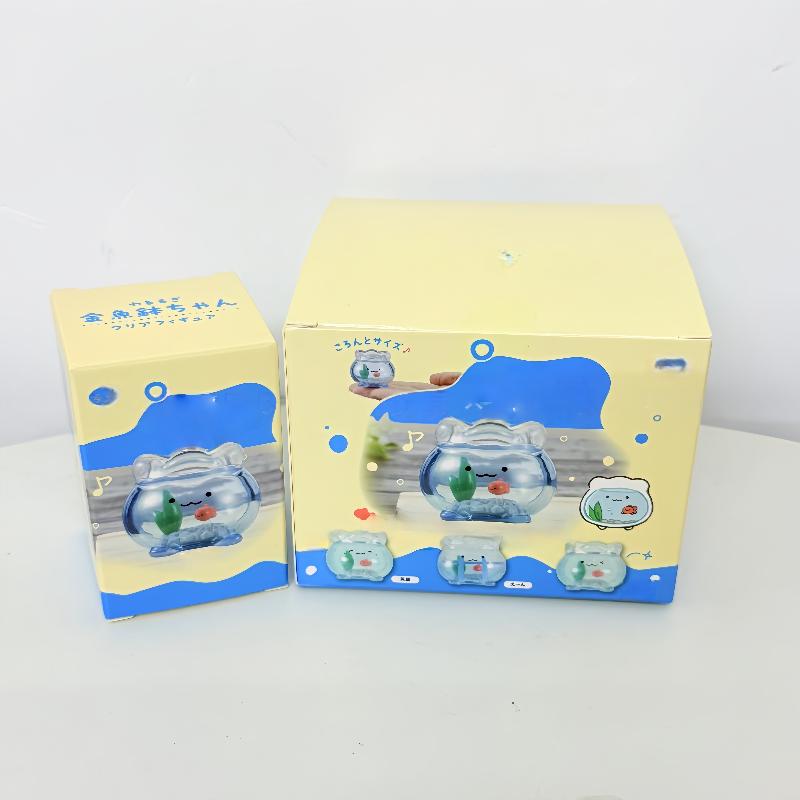 1Pcs Desktop Decoration Mini Transparent Goldfish Tank Jun Expression Blind Box Kawaii Mini Figure Surprise Gifts