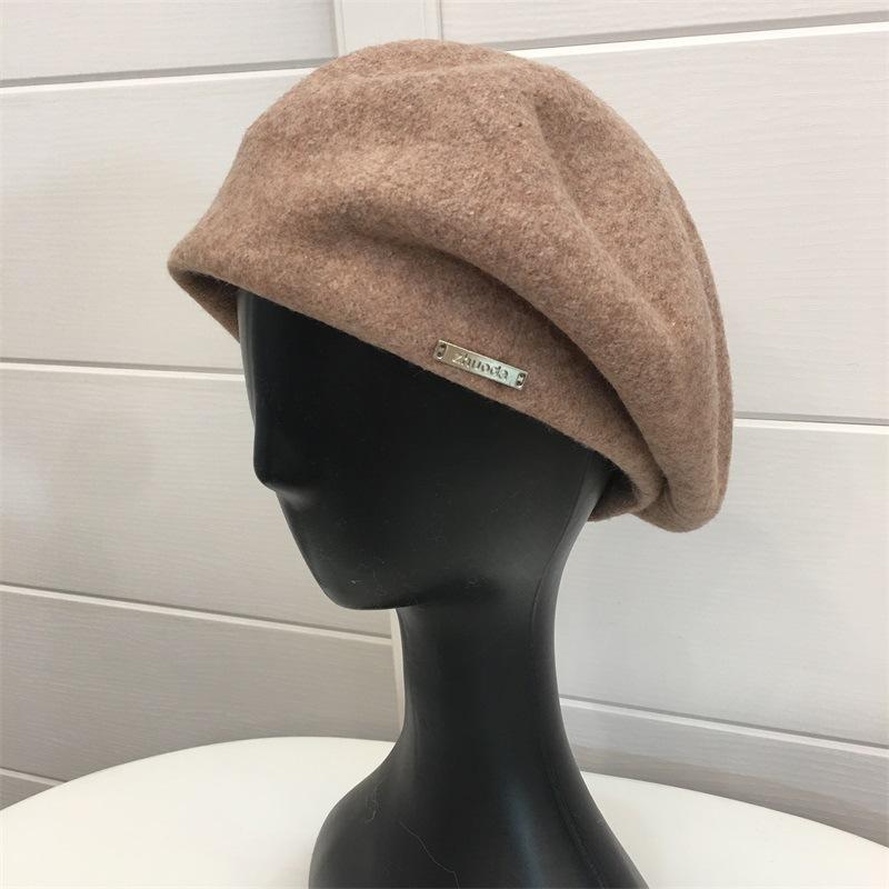 

Full wool new fashion stacking hat women s dual-purpose big head circumference beret fashion personalized retro painter hat M（56-58cm） бежевий
