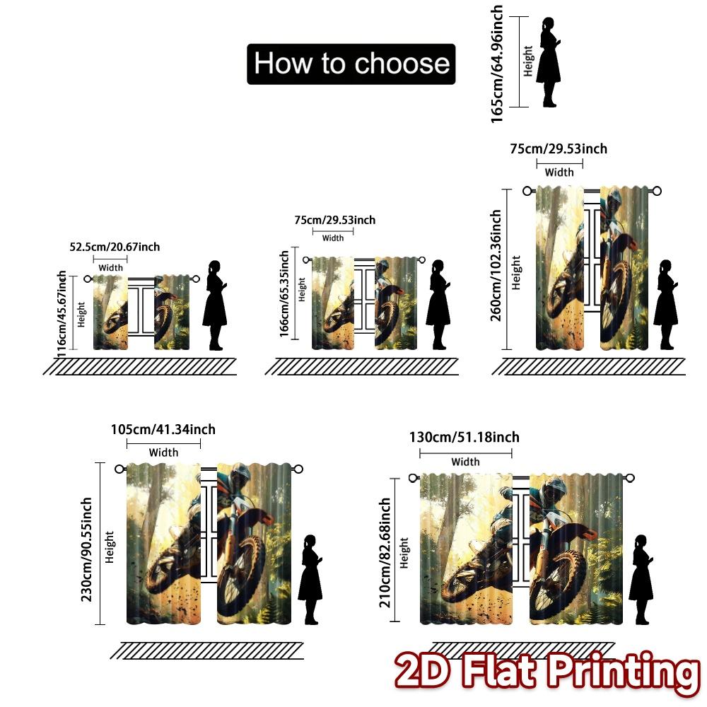 2pcs, 2D FLAT PRINTING Curtains (Without Rod) DirtBikeThrill Minimalist Popular Curtains Versatile Polyester Fabric Curtains