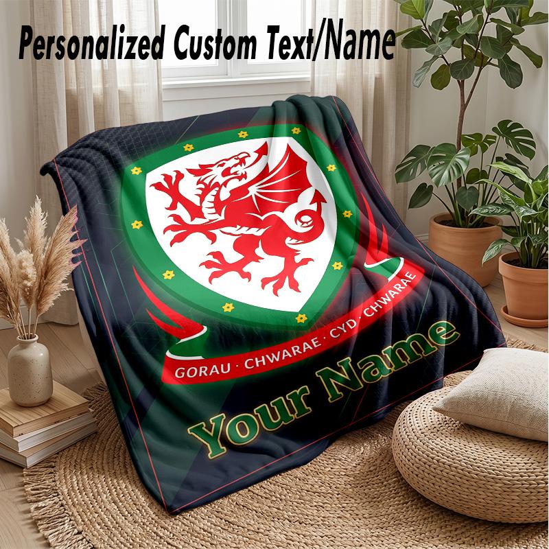 Wales Rugby Custom Flannel Throw Blanket Print Your Name Text Soft Warm Blanket Holiday Present