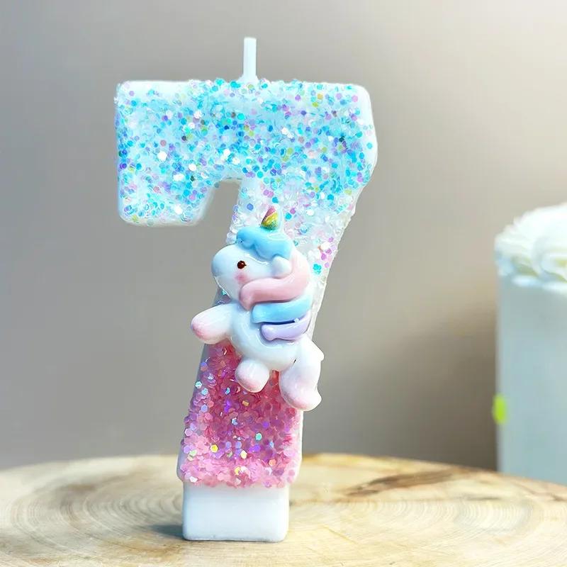 Unicorn Birthday Candles 0-9 Number pink blue Cake Candle Fashion Cartoon Anime Topper Party Cute Decoration