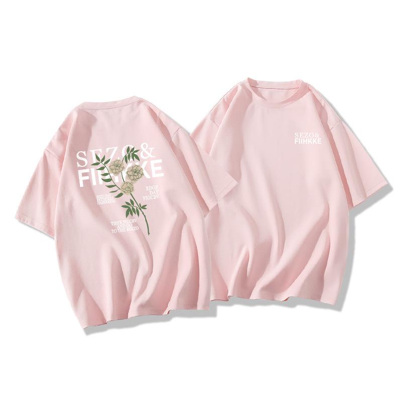 Ladies Summer Short Sleeve Round Collar Casual Letter Printed Teenager Oversize Cotton T Shirt Top