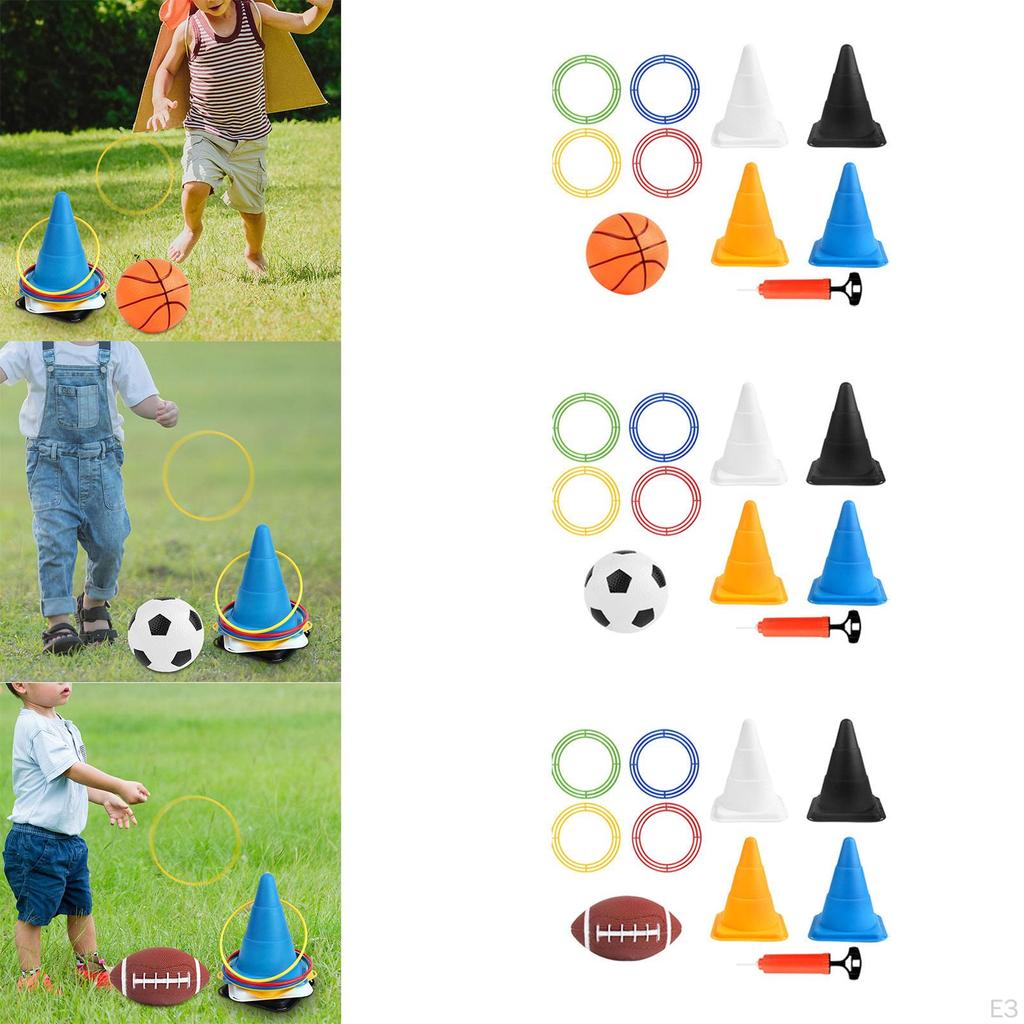 Sport Kegel Agility Feld Marker Kinder 4-6 Jahre alt Toss Spielzeug Set Wurfreifen für