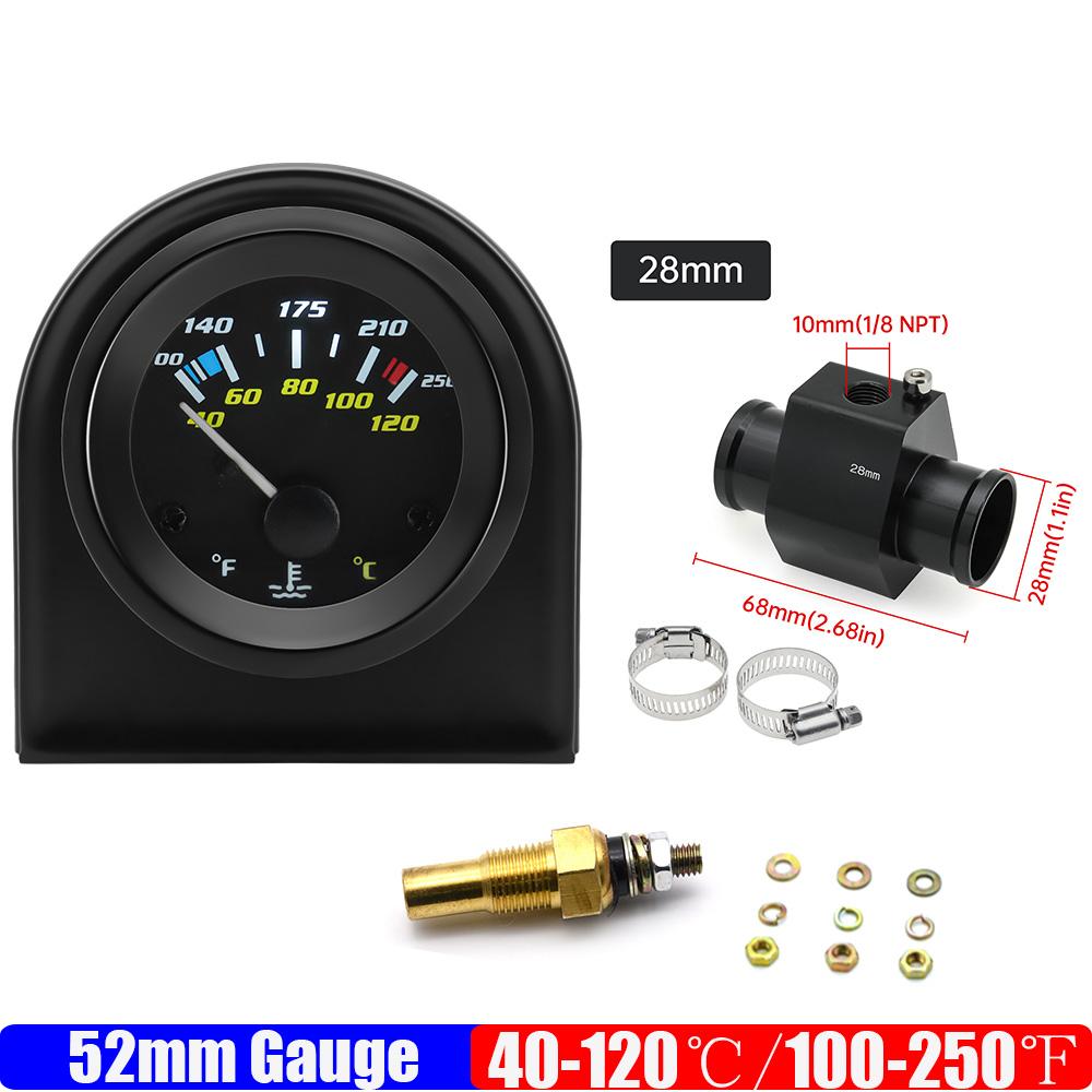 Medidor de Temperatura del Agua de 2" 52mm con Adaptador de Sensor 40-120℃ 100-250℉ Medidor de Temperatura del Agua para Coche de Carreras de Gasolina Automóvil 12V