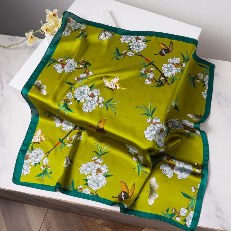 Silk Women's Square Scarf - Chinese Style Headscarf for Spring, Summer, Autumn - Neck Protection & Warmer - Elegant Thin Mom Style