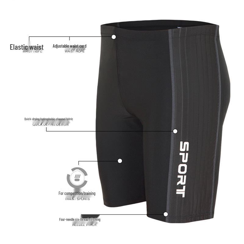 Stylish Men's Quick-Dry Mid-Leg Racing Swim Trunks with Anti-Embarrassment Design for Professional Training