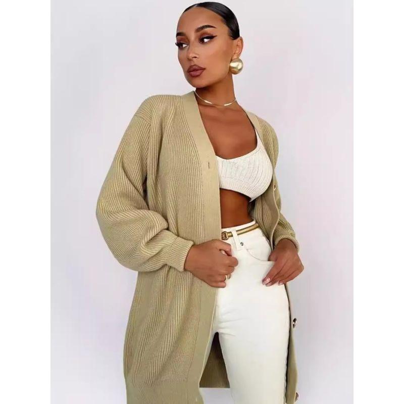 Fashion Sweater Outwear Pure Color Casual Cardigan Loose Knitting Breasted Women Knitted Jacket