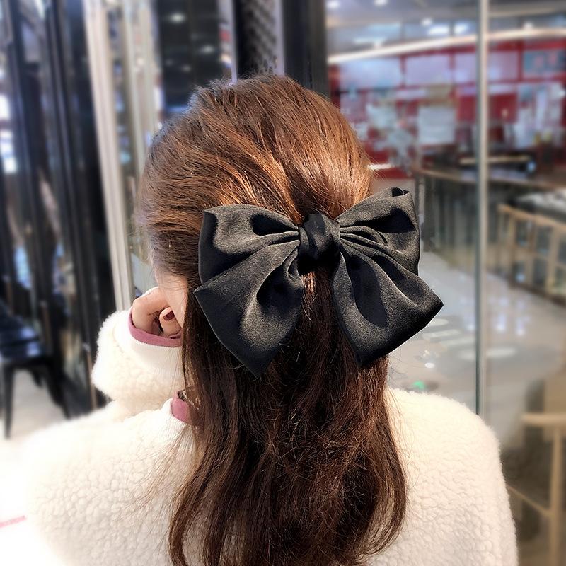1PC Red Big Bow Headwear Hair Accessories Girl Temperament Back Hair Clip Spring Clips Korean Satin Hairpin Rubber Bands