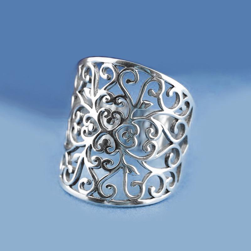 Versilberter Retro Wolkenmuster Verstellbarer Ring