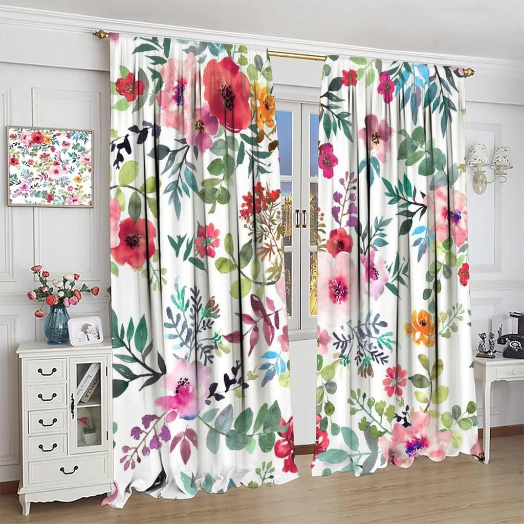 Floral Blackout Windows Curtains   Watercolor Floral Pink Floral Curtain Decoration Pink Curtains   for Home Living Room Bedroom D