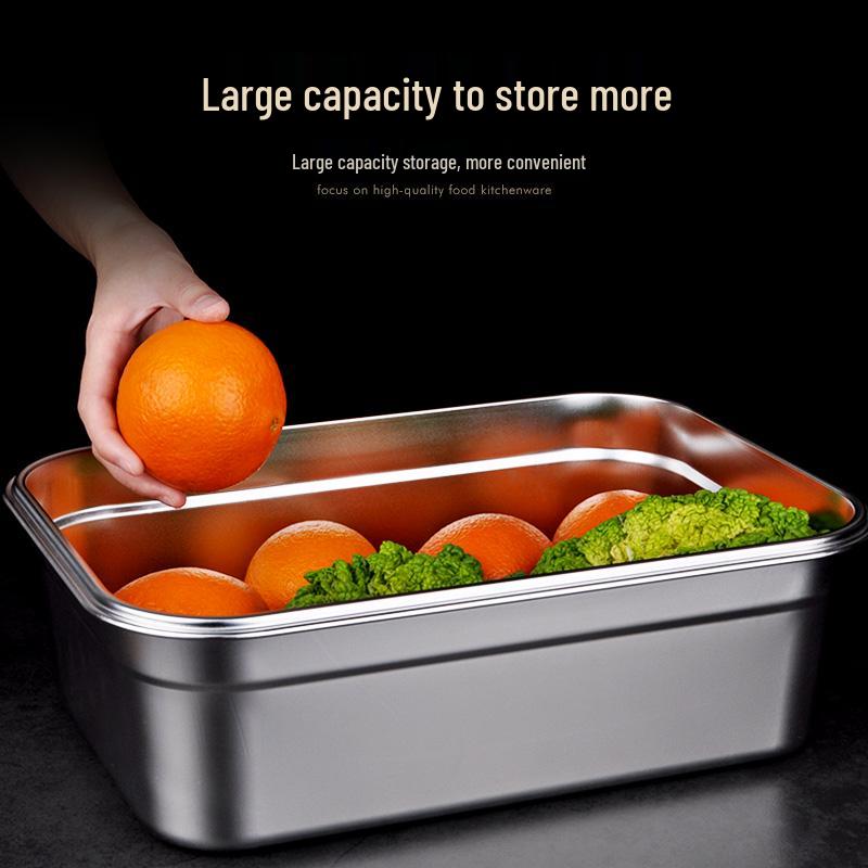304 Stainless Steel Large Rectangular Food Storage Container for Kitchen and Refrigerator