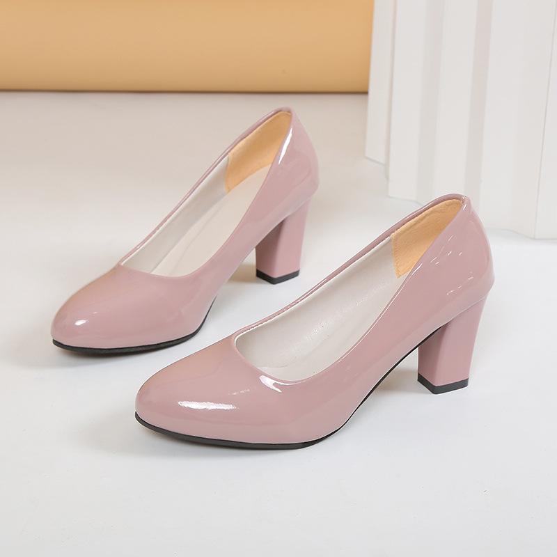 

Женские туфли на высоком каблуке весна и осень новая простая остроносая рабочая обувь модные туфли-лодочки из лакированной кожи, не утомляющие ноги 40