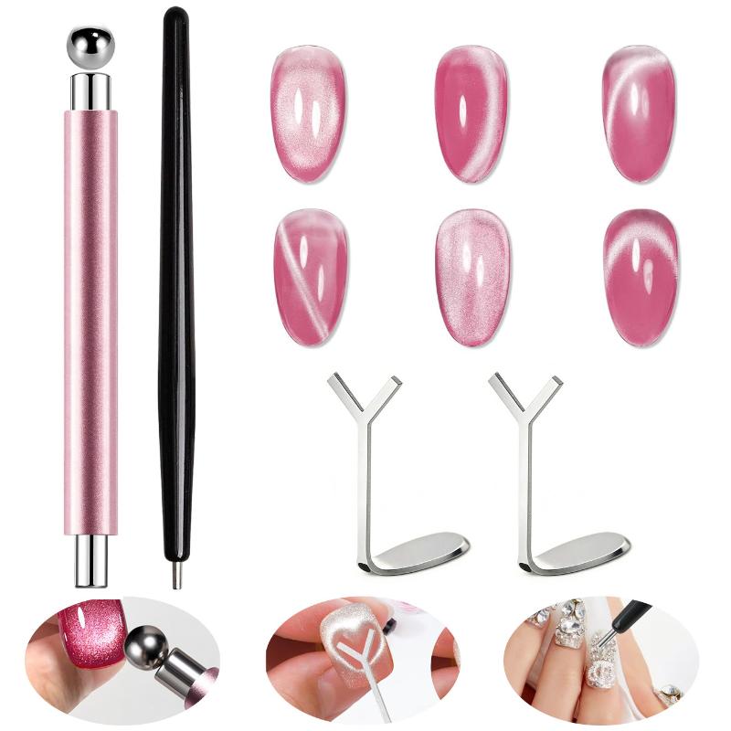 Cat Eye Nail Magnet Tool Set, French Tips Cat Eye Heart Magnets Nail Magnet Stick Cat Eye Gel Polish Magnets Tools Manicure