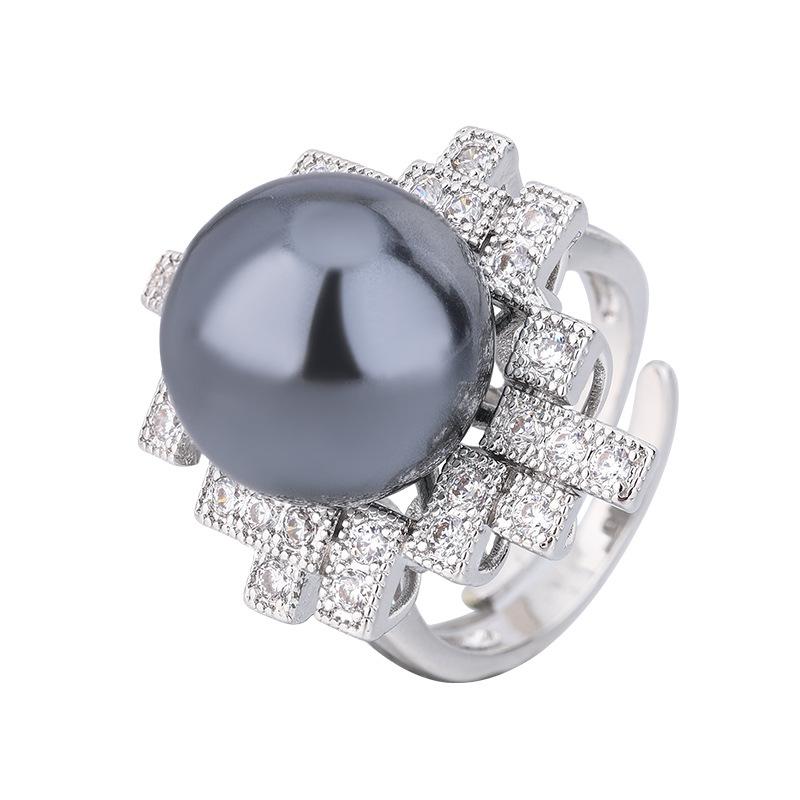 Jewelry Copper Platinum Plated Row Ring Pearl Irregular Personality Women'S Ring 14Mm