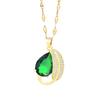Emerald Water Drop Necklace Ethnic Style Light Luxury Retro Micro-Inlaid Zircon Pendant Women'S Collarbone Chain Jewelry