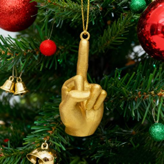 Julmittenfingerdekoration Rolig handgest Julgransprydnad Fräck Gyllene Mittenfinger Hängande Dekoration Skämtpresenter för Vuxna