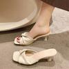 New Arrivals Open Run Women Ribbon Twisted Square Toe Low Heel Sandals