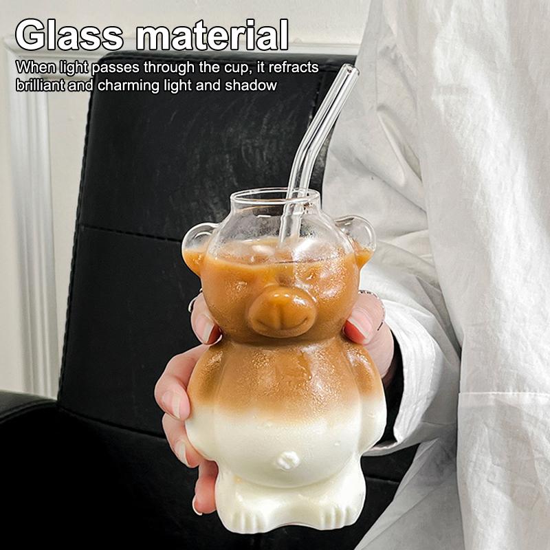 

2 шт. Мила склянка у формі ведмедика з соломинкою, склянка у формі ведмедика, склянка 12 унцій, скляний посуд для пива, вина, коктейлів чистий