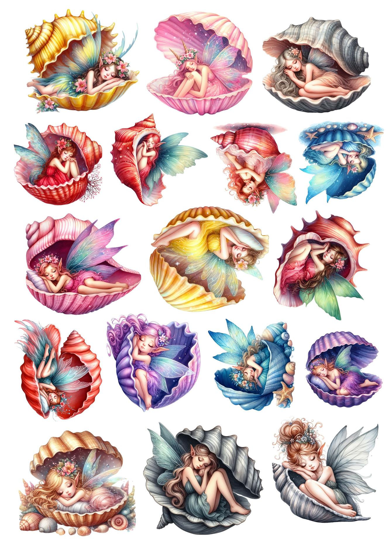

17pcs Hand-painted Cute watercolor shell elf girl Stickers Scrapbooking Craft Diary Album Phone Computer Seal Decorative белый