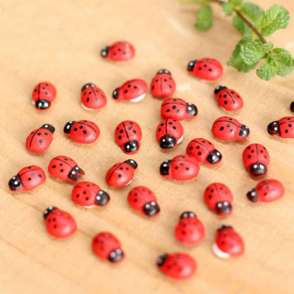 

Simulation Miniature Model Wooden Crafts Ladybug Figurines Fairy Garden Landscape Bonsai Decor красный