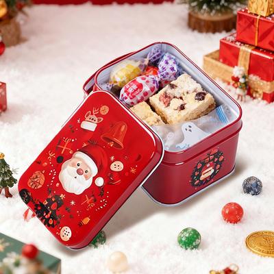 1 Pcs Christmas Gift Box With Handle Tinplate Candy Cookie Packaging Box Containers Kids  Year Gift Decor Xmas Party Supplies