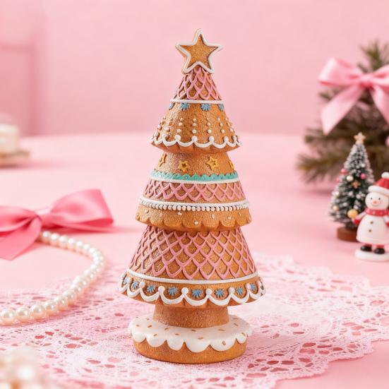 Yousheng Mini Gingerbread Christmas Tree Ornament Miniature Xmas Tree Resin Statue Figurine Home Office Holiday Party Tabletop Decoration