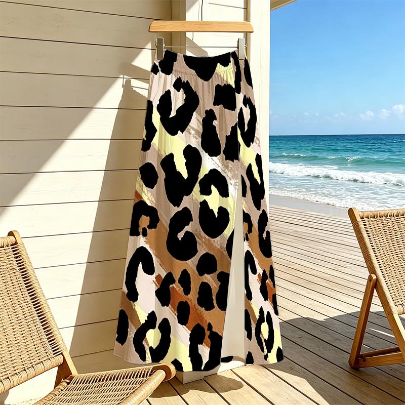 Leopard Print Slit Maxi Skirt: Lightweight for Beach Vacation, Party, Travel & Casual Wear
