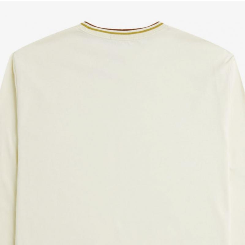 Fred Perry Long Sleeve Twin Tip T shirT Ecru Honeycomb Marmalade Afpm2439602 X01