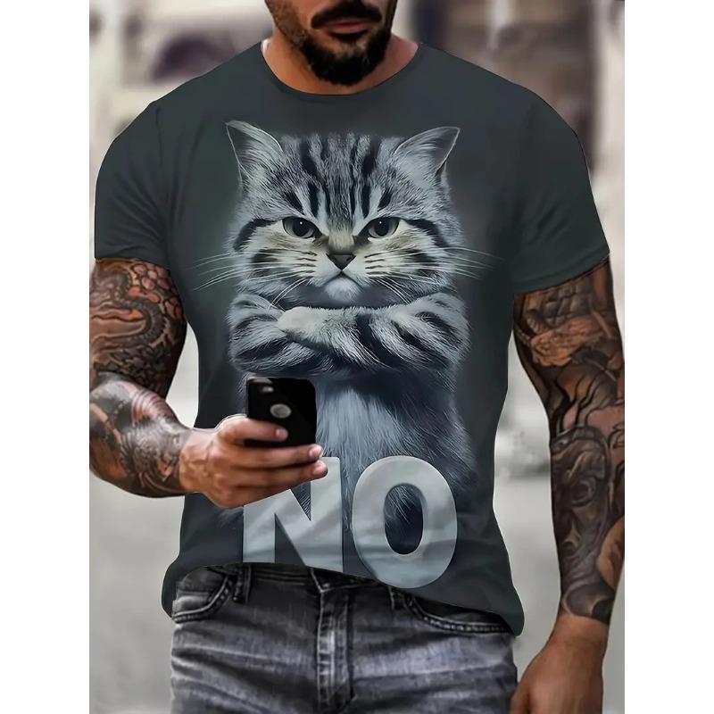 

Летний топ с круглым вырезом и принтом 3D Cat, модные повседневные футболки с короткими рукавами для мужчин 2XL