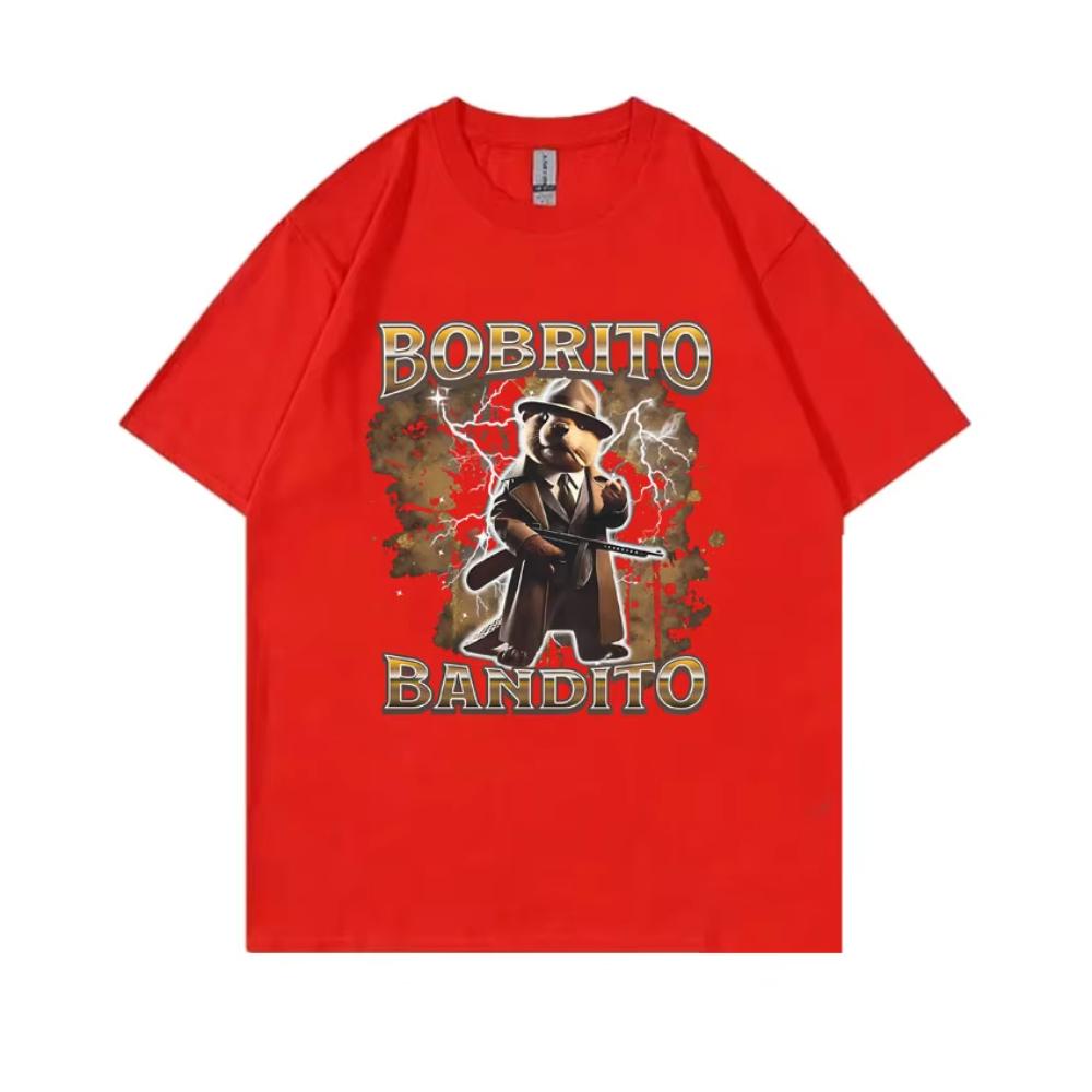 Italienische Brainrot Bobrito Bandito T-Shirts Capybara Lustiges Meme T-Shirt Unisex Damen Mode Lässig Humor Übergroß Männlich Kurzarm