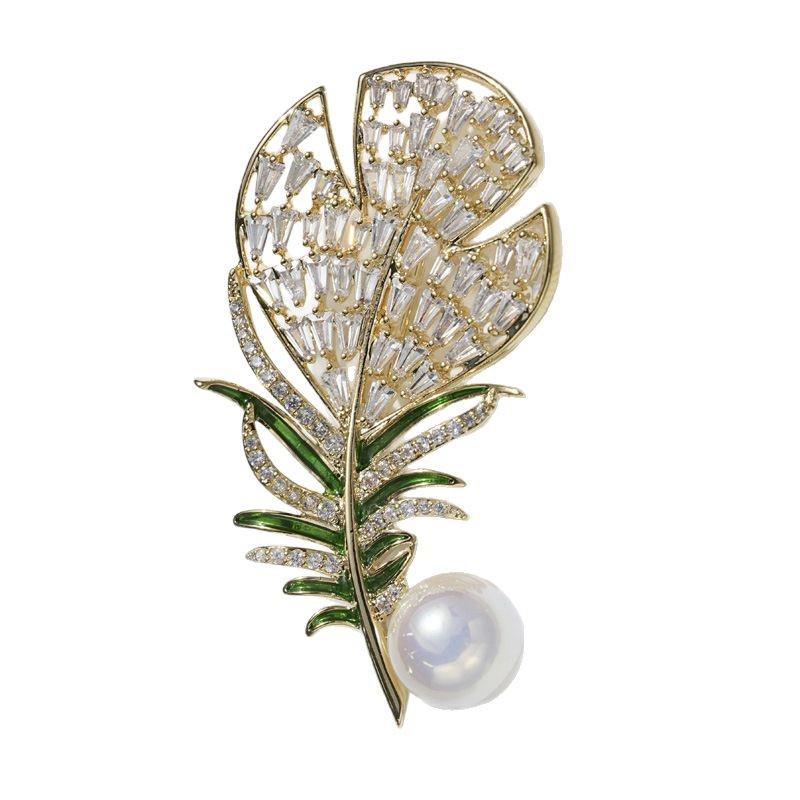 Bo Xin Yun Women's Exquisite High-End Pearl Feather Brooch - Modern Chinese Style Lapel Pin