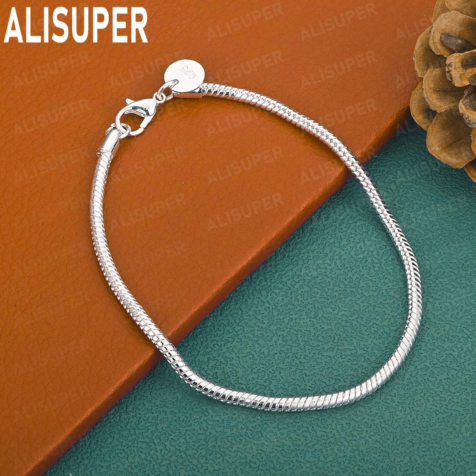 925 Sterling Silver 3mm Simple Braided Bracelet - Beautiful Gift Jewelry