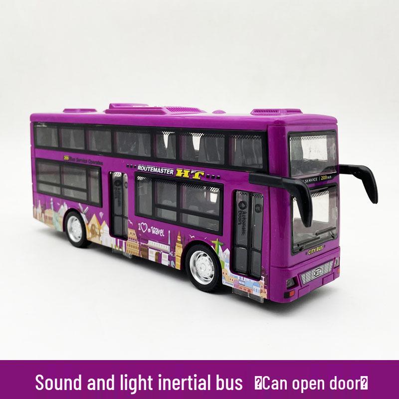 Children's Double-Decker Bus Toy: Convertible Police/Sightseeing Model with Openable Doors, Sound, Light & Inertial Motion