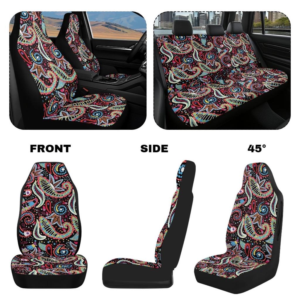Waterproof Auto Seat Protectors Full Set Abstract Digital Print Airbag Compatible Front Rear Seat Covers Non-Slip Durable for All Cars