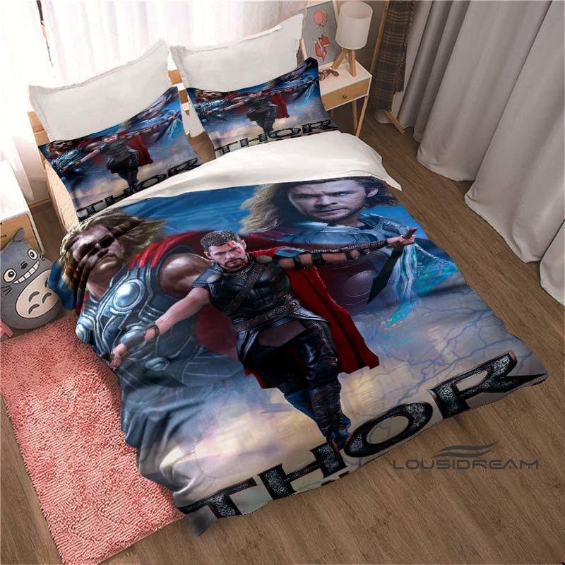 

Printed cartoon Thor duvet cover bedding set, anime-themed home decor, suitable for children and adults. 135x200cm