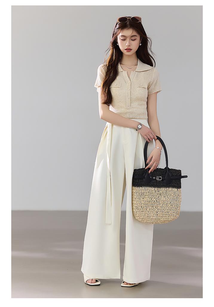 Ma Liang Sensation Series Linen Short-sleeved Knitted Sweater with Polo Collar