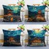 Korea Foguo Temple Pillow Case Plush Fabric Soft Double Sided Print Home Sofa High Quality Cushion Cover Throw