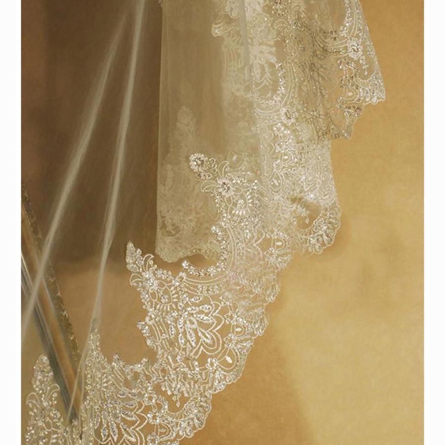 Single Layer Tulle Lace Edge Hijab Wedding Veil - Cathedral Length